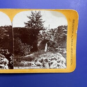 Antique Stereoview Card Gust A Johnson Sweden Rock Arch Bridge Stegeholms Slotts
